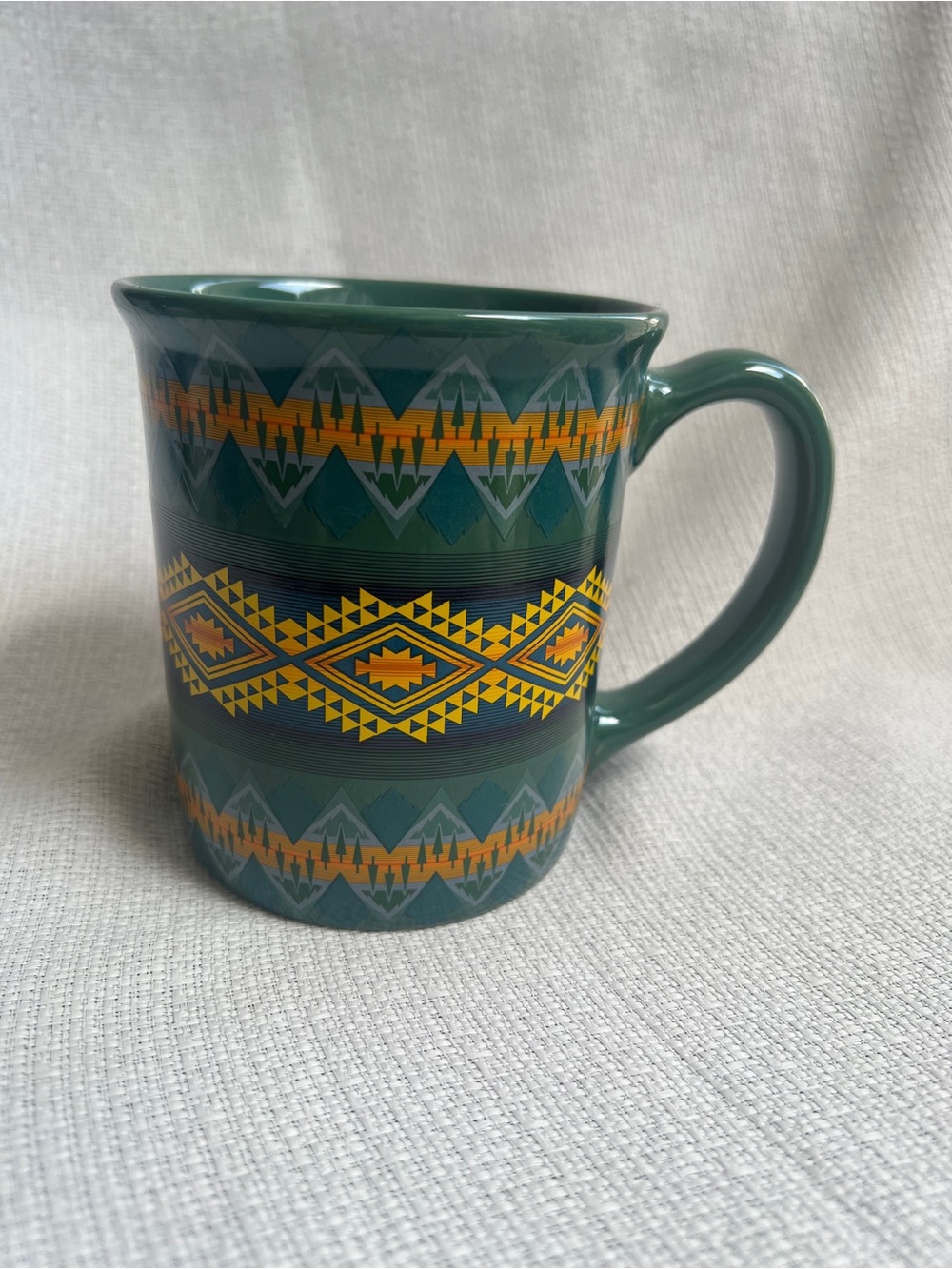 Pendleton Green Ceramic Mug with Yellow Aztec Banding